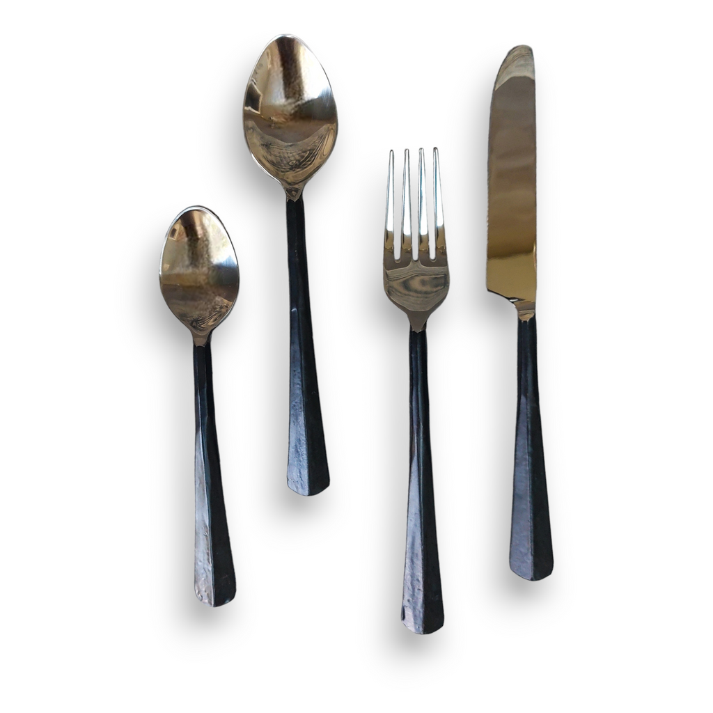 16 piece Rajni Rustic Carbon Black Handcrafted Steel Cutlery