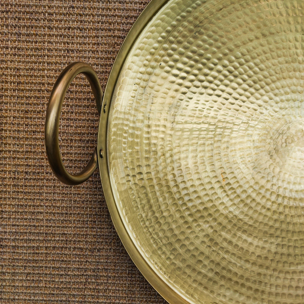 Hammered Glossy Brass Round Tray with handle - Sample