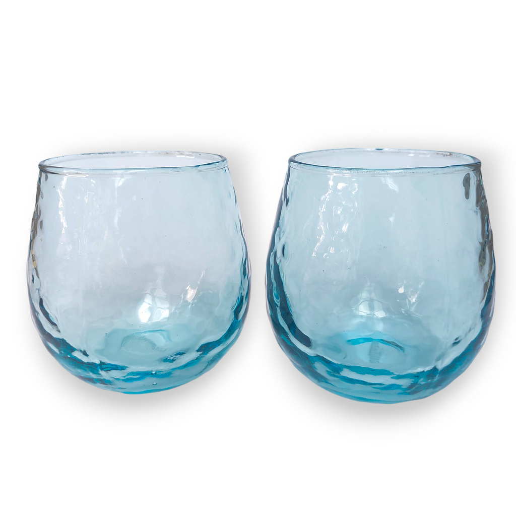 Neel Aqua Blue Round Mouthblown Glass Tumblers - Set of 2