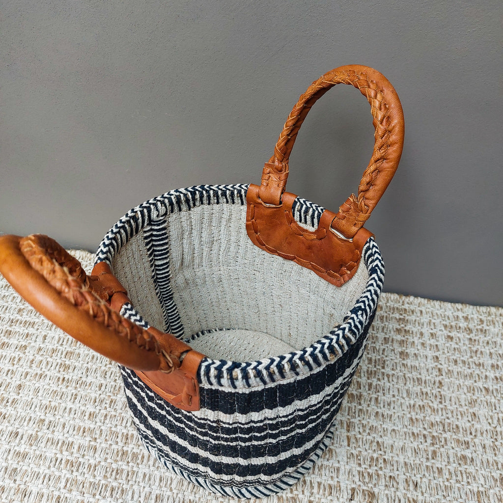 Black & White Striped Cotton & Jute Basket - Sample