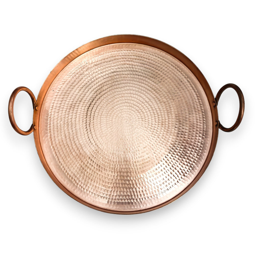 Perfectly Imperfect Hammered Glossy Copper Round Tray with handle