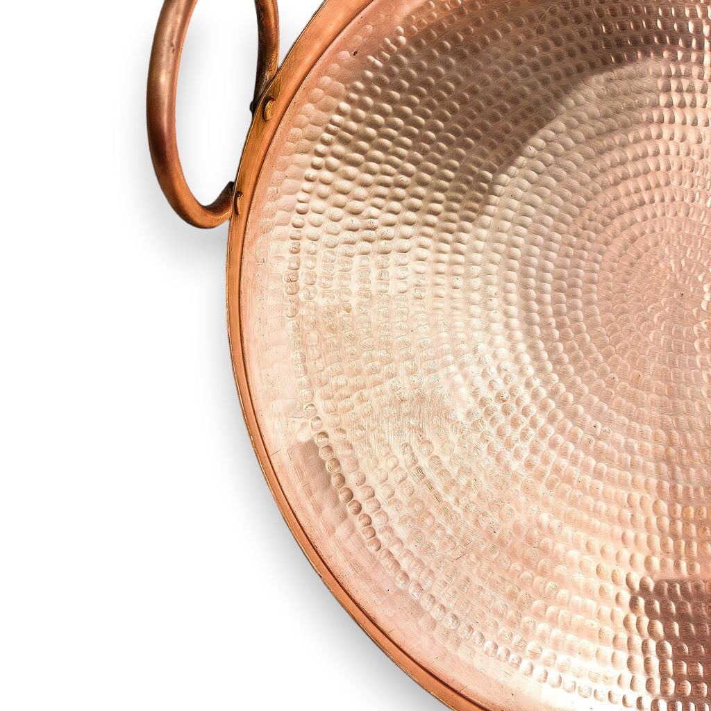 Perfectly Imperfect Hammered Glossy Copper Round Tray with handle